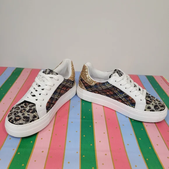 BETSEY JOHNSON Sneakers with Gold and Leopard Print - Picture 2 of 12